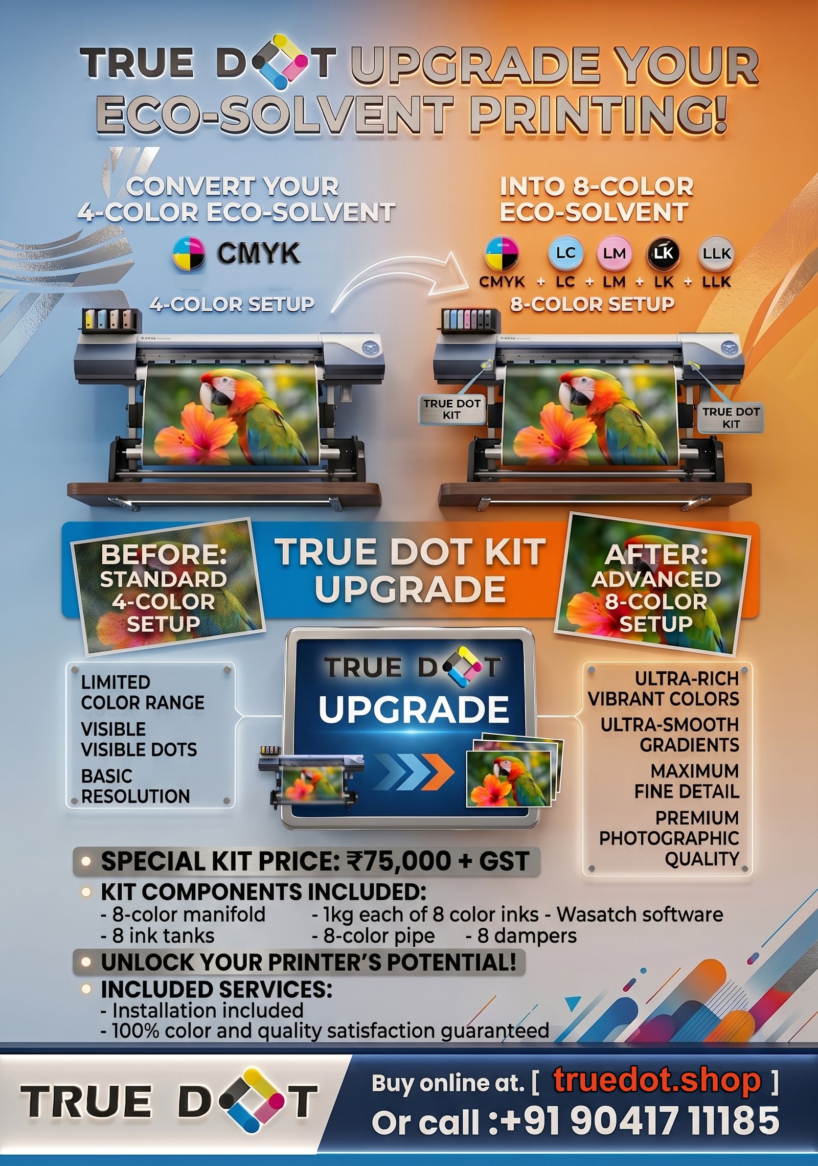 True Dot 8-Color Eco-Solvent Conversion Kit (CMYK to CMYK+Lc+Lm+Lk+LLk)