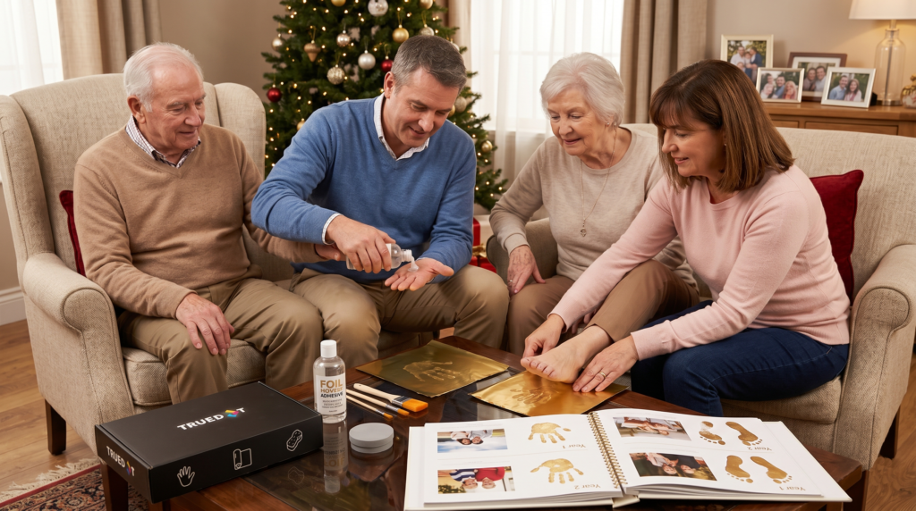 Indian parents hand impressions using True Dot Memory Adhesive Kit